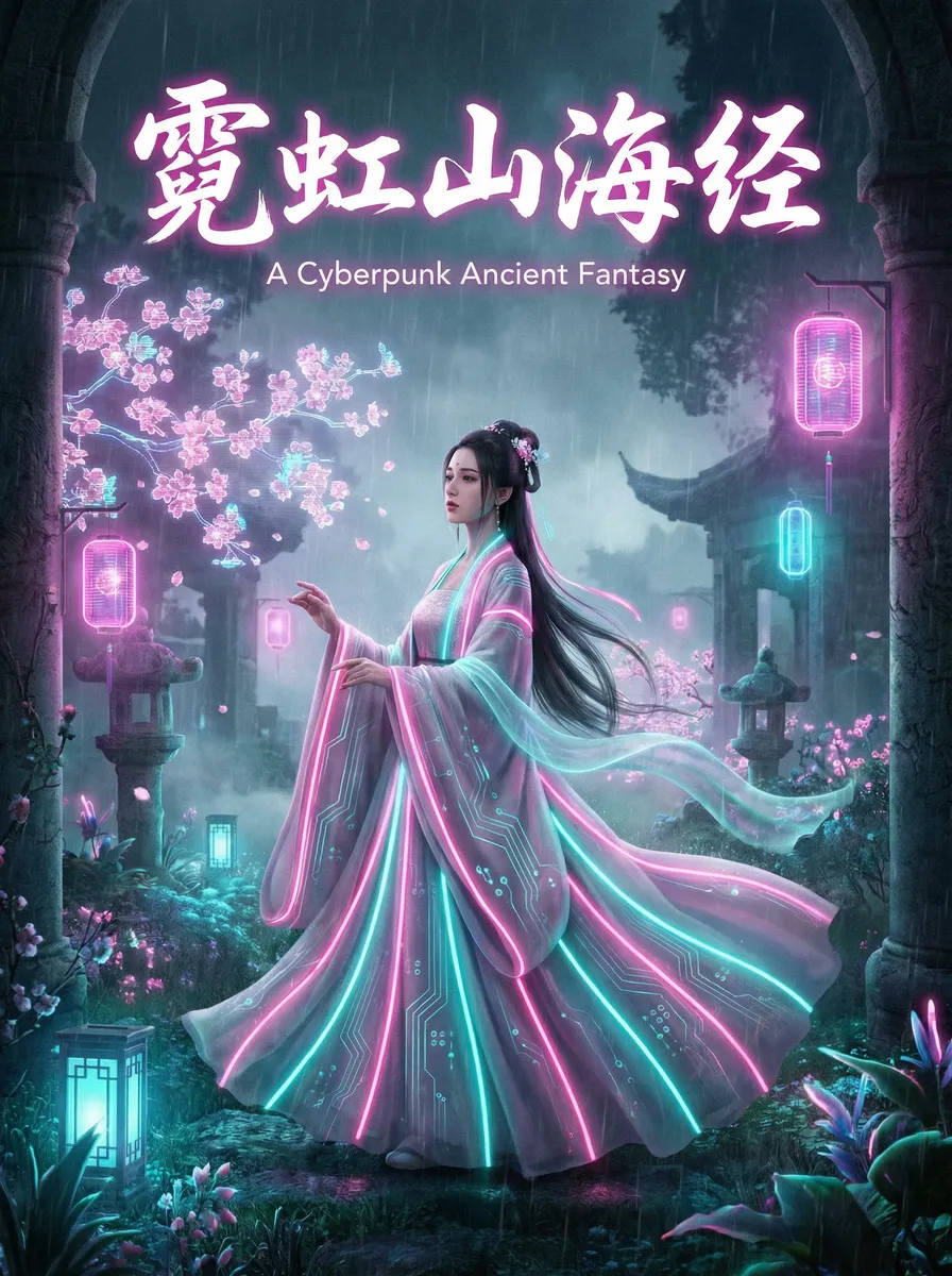 支付宝蚂蚁庄园今天正确答案 古风奇缘短剧 - 霓虹山海经海报